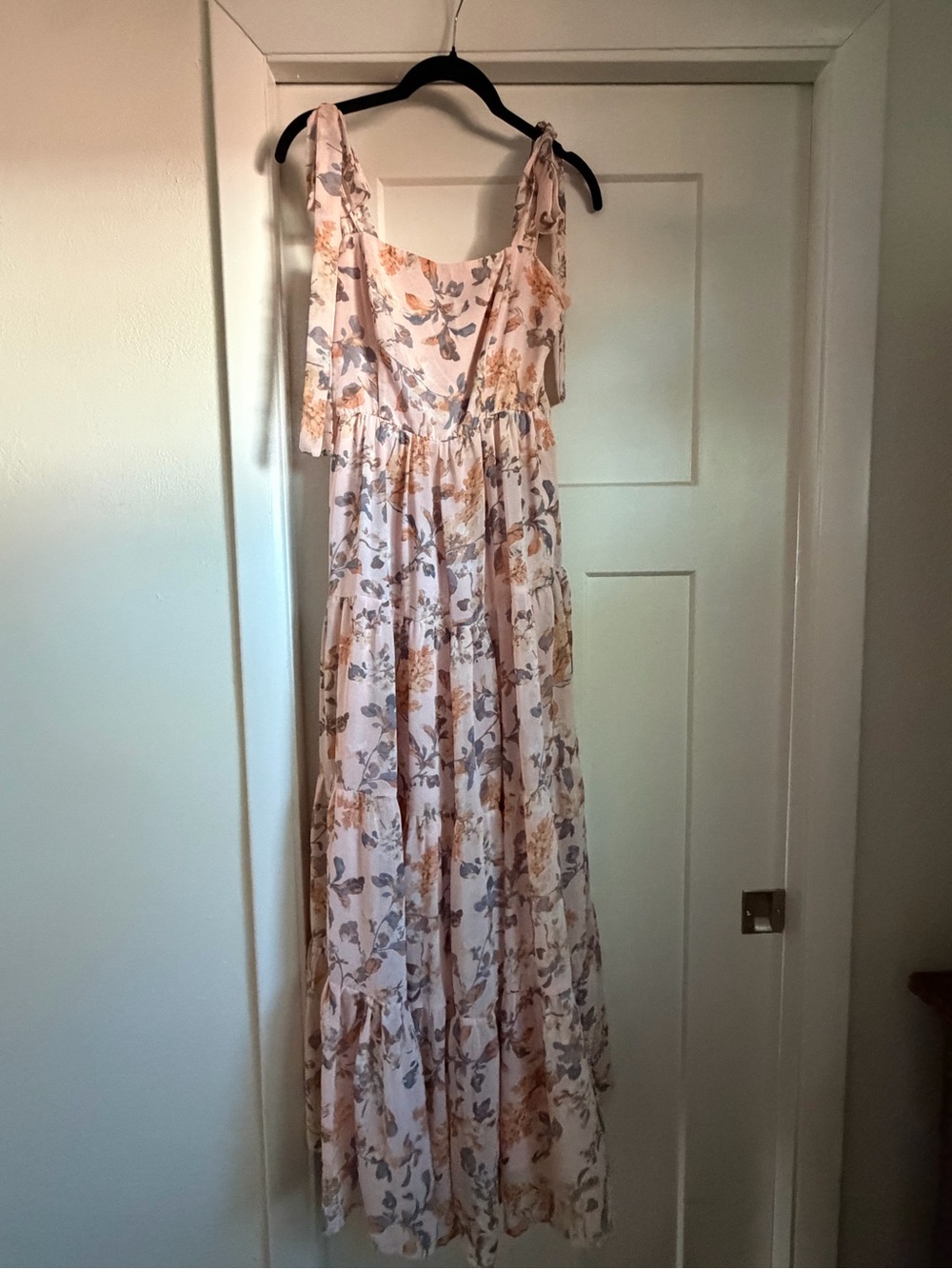 Lulus Floral Tie-Shoulder Maxi Dress in Blush Pink - Picture 3 of 5